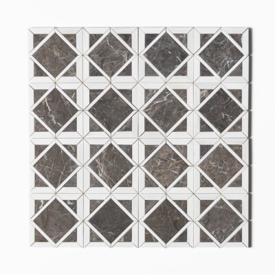 Silver Drop, Snow White Honed Kent Marble Mosaics 13 9/16×13 9/16