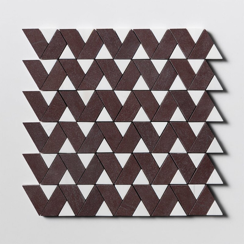 Snow White, Aegean Red Honed Monte Marble Mosaics 12 3/8×12 3/8
