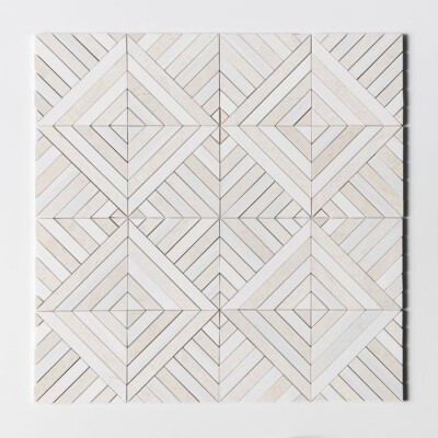 Snow White, Vanilla Bianco Honed Ponte Marble Mosaics 14 5/16×14 5/16
