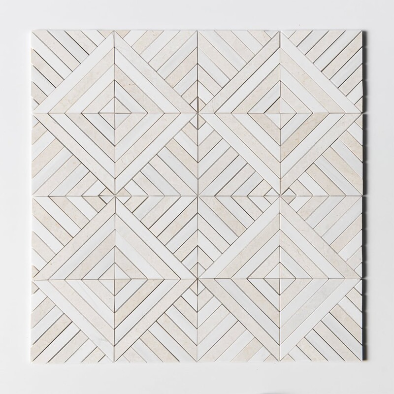 Snow White, Vanilla Bianco Honed Ponte Marble Mosaics 14 5/16×14 5/16