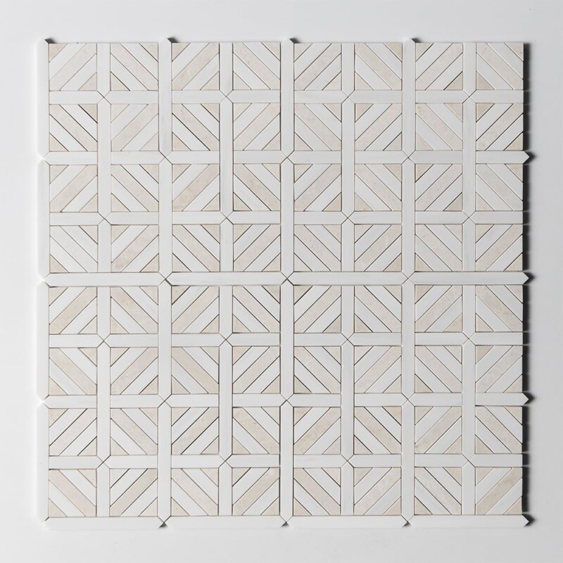 Snow White, Vanilla Bianco Honed Ponte Basket Marble Mosaics 14 3/4×14 3/4