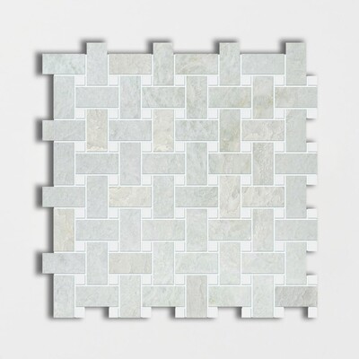 Ming Green&thassos White Polished Basket Weave Marble Mosaic 12x12