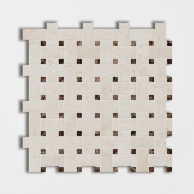 Crema Marfil&amp;emperador Dark Mosaico de mármol pulido Basket Weave 12x12