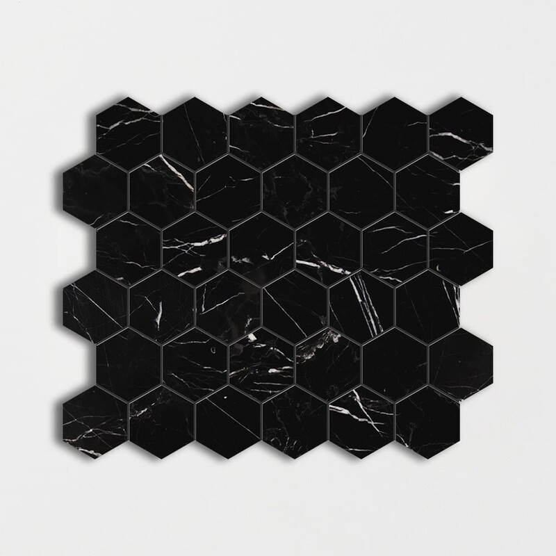 Mosaico de mármol hexagonal apomazado negro 12x12