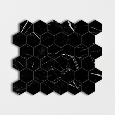 Mosaico de mármol hexagonal negro pulido 12x12