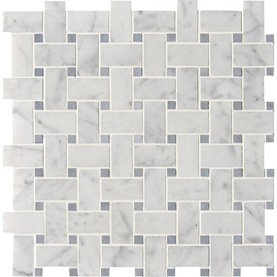 Mosaico de mármol blanco Carrara apomazado Basket Weave 12x12