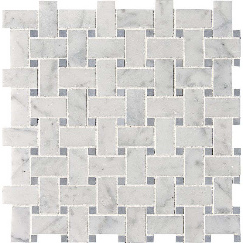White Carrara Honed Basket Weave Marble Mosaic 12x12