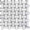 White Carrara Bardiglio Polished Basket Weave Marble Mosaic 12×12 Image