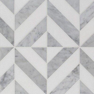 Thassos White, Beyaz Carrara Multi Finish Marina Chevron Mermer Mozaik 8x8 1/16