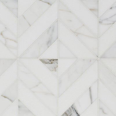 Mosaico de mármol Thassos White, Calacatta Gold Honed Marina Chevron 8x8 1/16