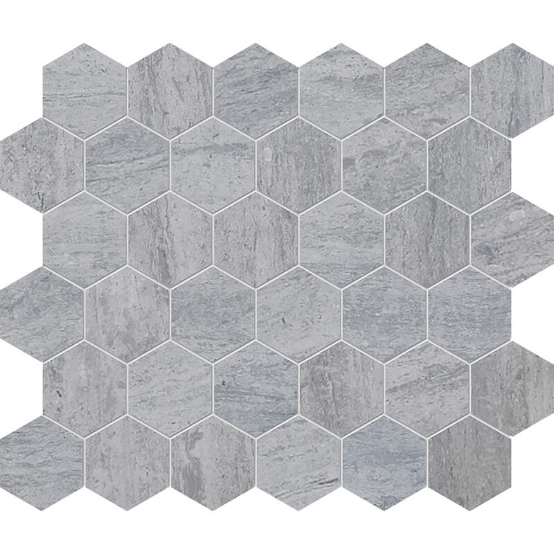 Mosaico de mármol hexagonal apomazado azul Haisa 12x12