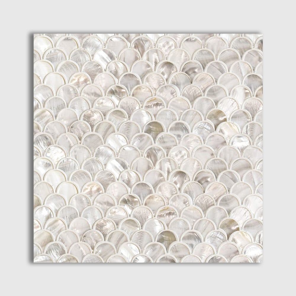 Mother Of Pearl Polished Scallop Iridescent Shell Mosaic, 12x12x5/64