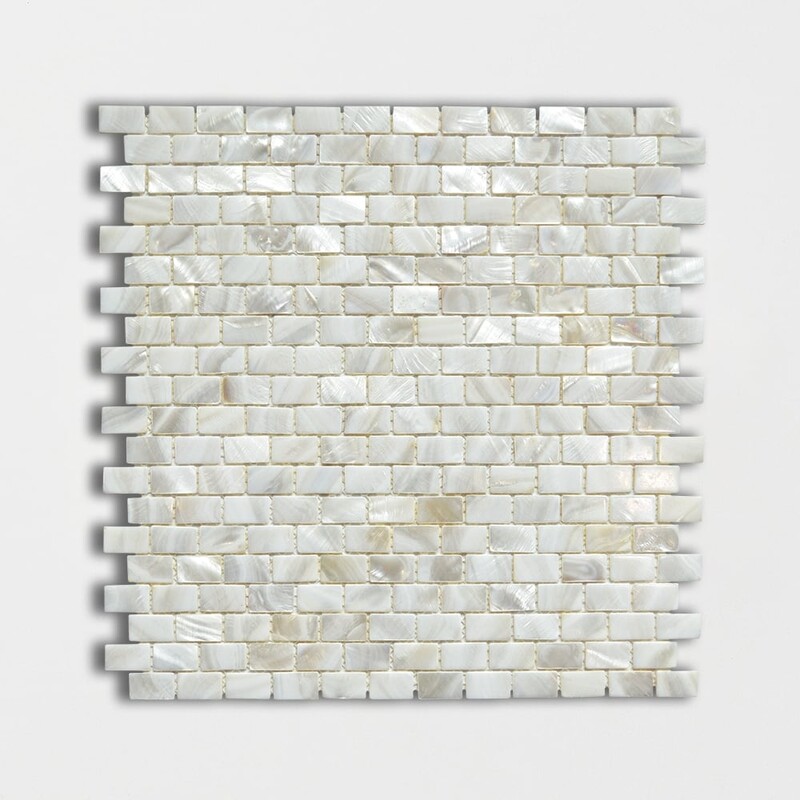 Mother Of Pearl Polished 3/5x1 Mini Staggered Iridescent Shell Mosaic 12x12