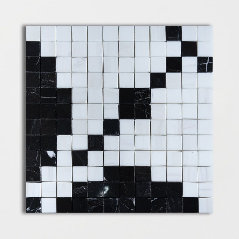 Black, Snow White Multi Finish Ziggurat Marble Mosaic 12×12 Image
