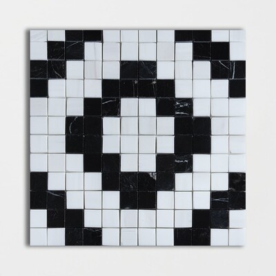 Negro, Snow White Multi Finish Cross Maze Mosaico de Mármol 12x12