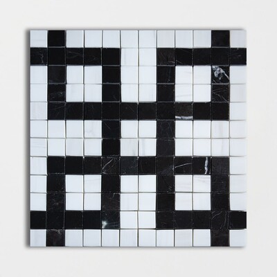 Black, Snow White Multi Finish Five Squares Marble Mosaic 12x12