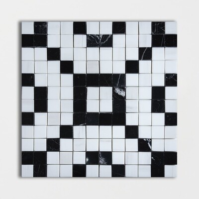 Negro, Snow White Mosaico de mármol Maze 2 acabado múltiple 12x12
