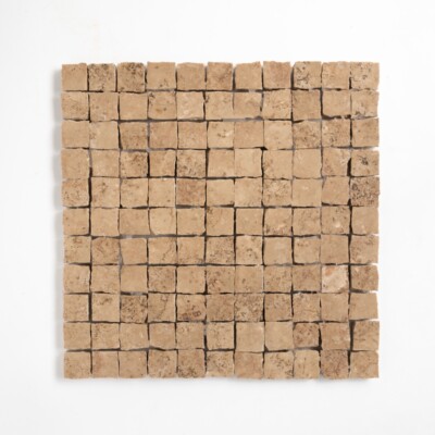 Scabas Red Honed Hand Clipped 1×1 Travertine Mosaics 11 3/4×11 3/4
