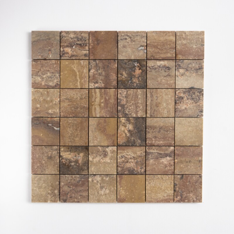 Scabas Red Honed 2×2 Travertine Mosaics 11 13/16×11 13/16
