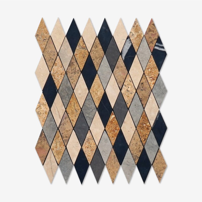 Multicolor Honed Diamonda Limestone Mosaics 11 3/8×11 13/16