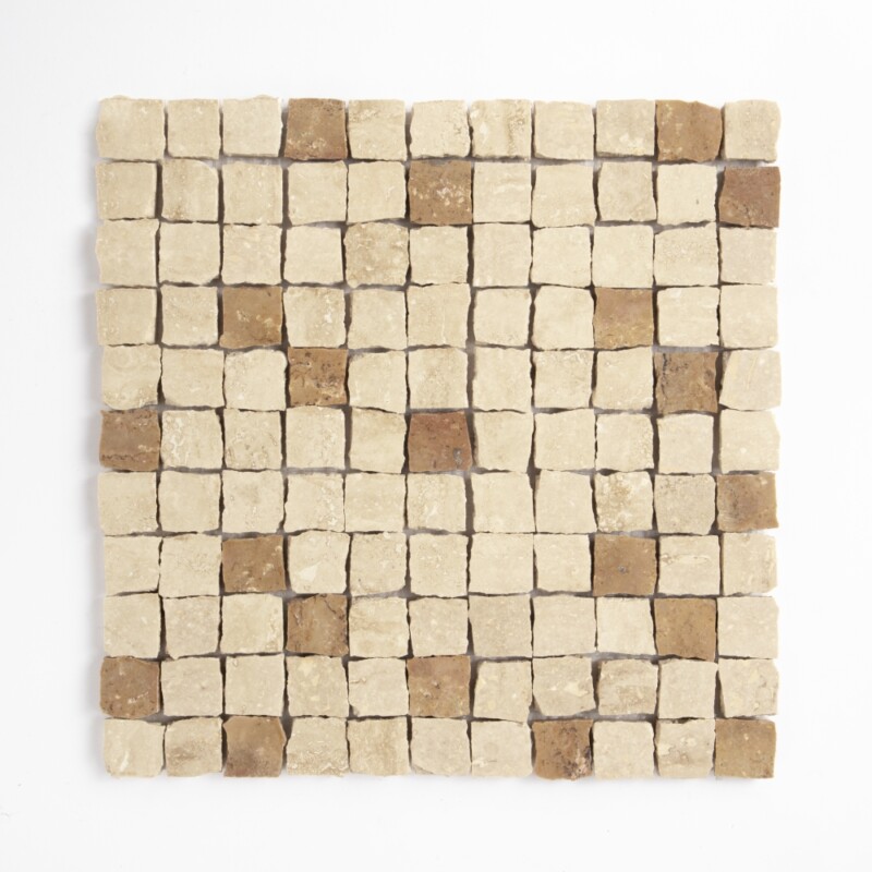 Roman Travertine, Scabas Red Travertine Honed Hand Clipped 1×1 Travertine Mosaics 11 3/4×11 3/4