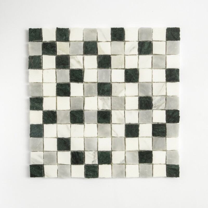 Mosaici in marmo Allure, Calacatta Gold, Thassos, Verde Lucia, levigati a mano, 1×1, 11 3/4×11 3/4