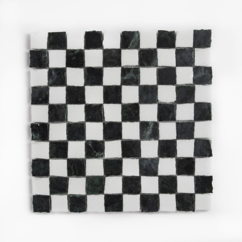 Thassos, Verde Lucia Honed Hand Clipped 1×1 Marble Mosaics 11 3/4×11 3/4