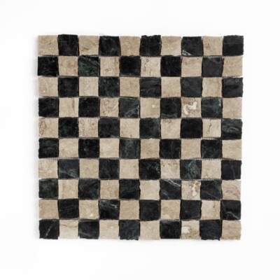 Roman Travertine, Verde Lucia Honed Hand Clipped 1×1 Marble Mosaics 11 3/4×11 3/4