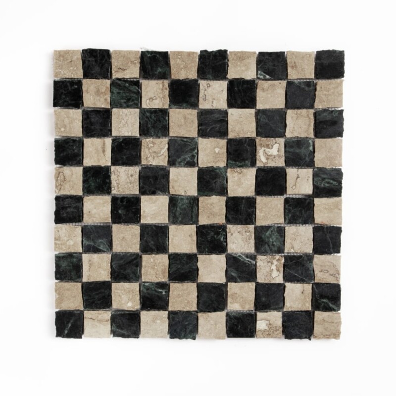 Roman Travertine, Verde Lucia Honed Hand Clipped 1×1 Marble Mosaics 11 3/4×11 3/4