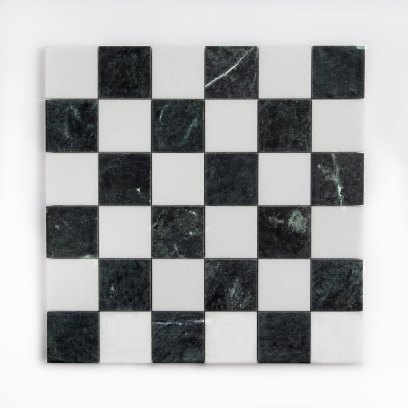 Thassos, Verde Lucia Honed 2×2 Checker board Marble Mosaic