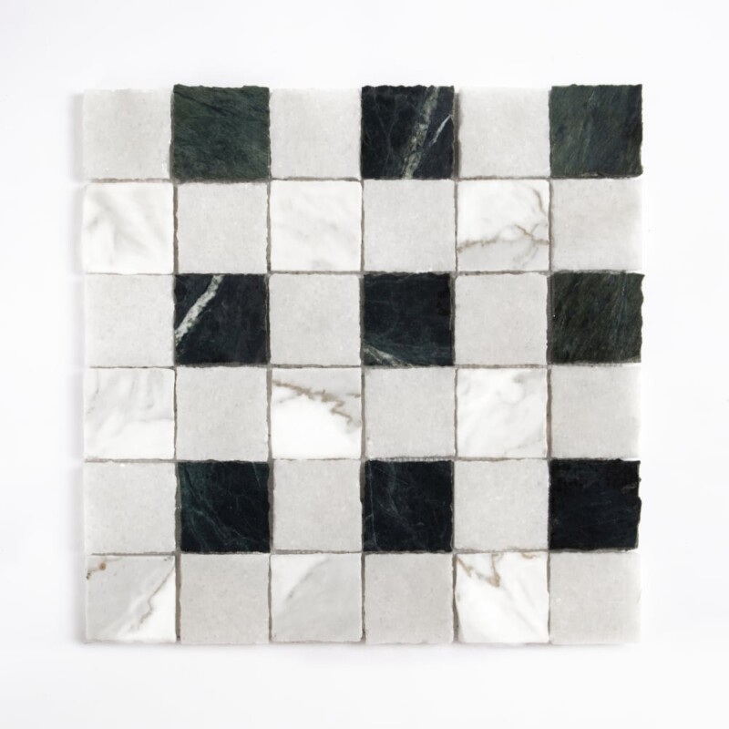 Calacatta Gold, Glacier, Verde Lucia Honed Hand Clipped 2×2 Marble Mosaics 12×12