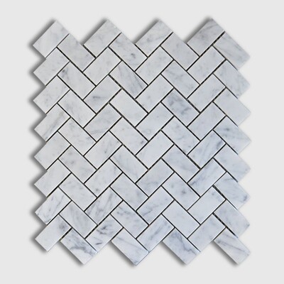 Beyaz Carrara Honlanmış Balıksırtı 1x2 Mermer Mozaik 11x11
