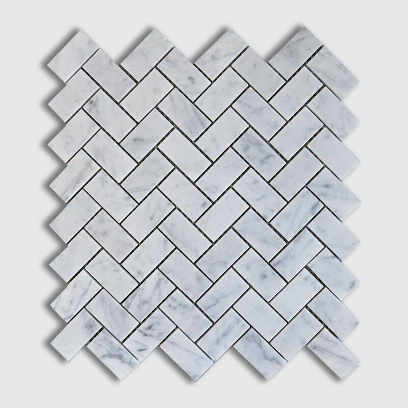 Mosaico de Mármol Blanco Carrara Honed Herringbone 1x2 11x11