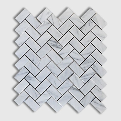 Beyaz Carrara Cilalı Balıksırtı 1x2 Mermer Mozaik 11x11