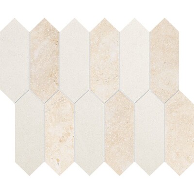 Casablanca, Champagne Honed Medium Picket Waterjet Limestone Mosaics 13 3/16×11 1/16