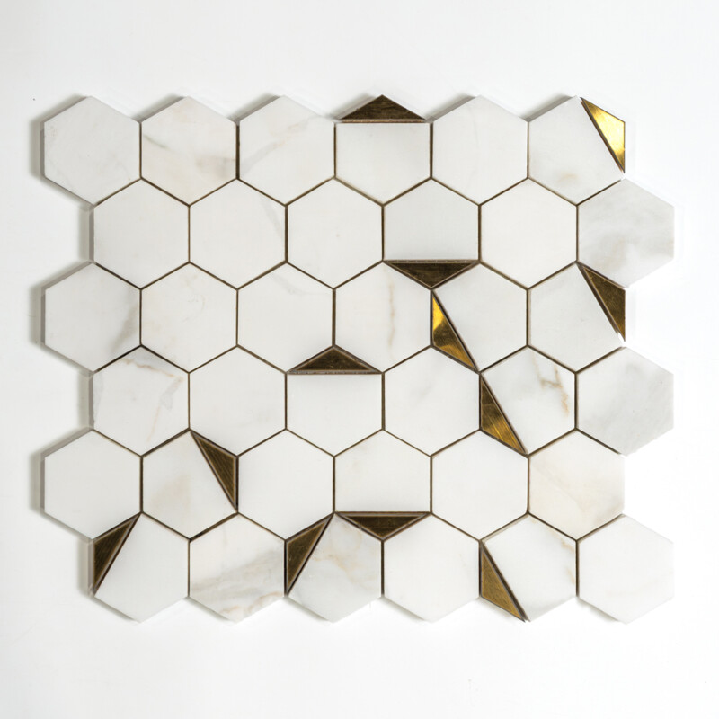 Calacatta Gold, Brass Honed Hexan Marble Mosaics 10 1/4×11 3/4