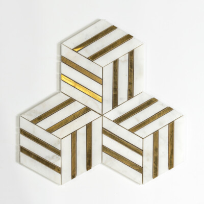 Calacatta Gold, Brass Honed Diane Marble Mosaics 10 5/16×11 7/8