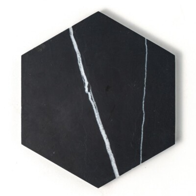 Hexagon Black Honed Marble Waterjet Decos 5 25/32×5