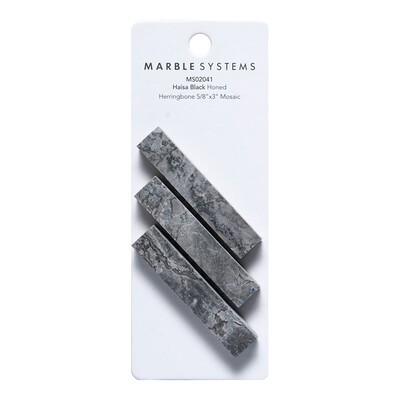 Haisa Black Honed Herringbone 5/8×3 Marketing Tool Mosaic Swatch 2 3/4×6 5/16