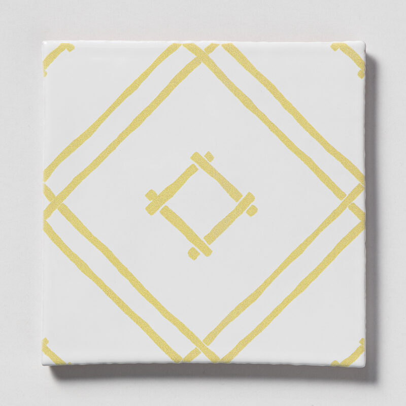 Island House Reverse Royal White, Lemon Glossy Chez Bamboo Terracotta Tile 6×6 Image