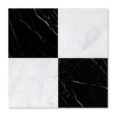 Avalon, Black Polished Checkerboard Pattern Marble Tiles 12×12