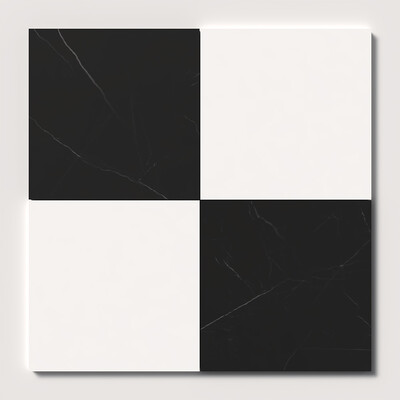 Aspen White, Black Honed Checkerboard Pattern Marble Tiles 18×18