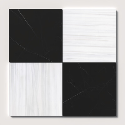 Bianco Dolomiti Classic, Black Honed Checkerboard Pattern Marble Tiles 18×18