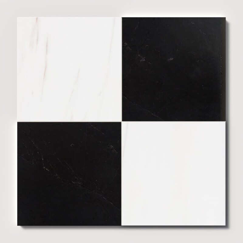 Azulejos de mármol Bianco Dolomiti Classic, negro pulido con patrón de tablero de ajedrez, 12×12