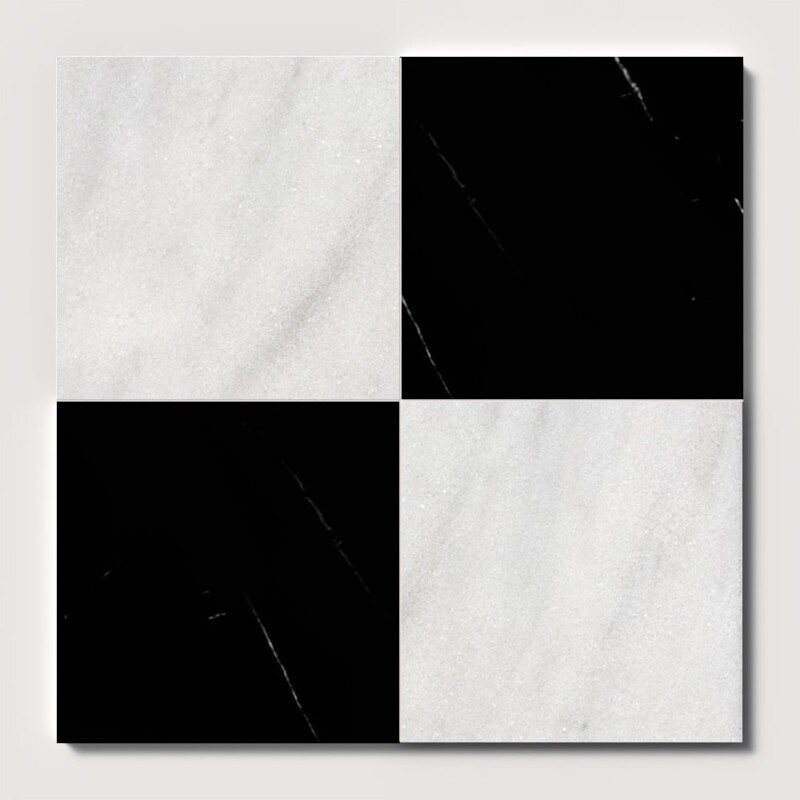 Avalon, Black Polished Checkerboard Pattern Marble Tiles 12×12