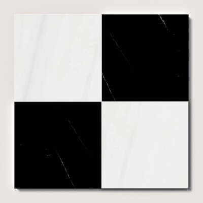 Bianco Dolomiti Classic, Black Polished Checkerboard Pattern Marble Tiles 12×12
