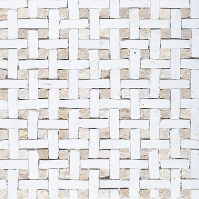 White, Beige Honed Basket Weave Limestone Mosaics 8×8