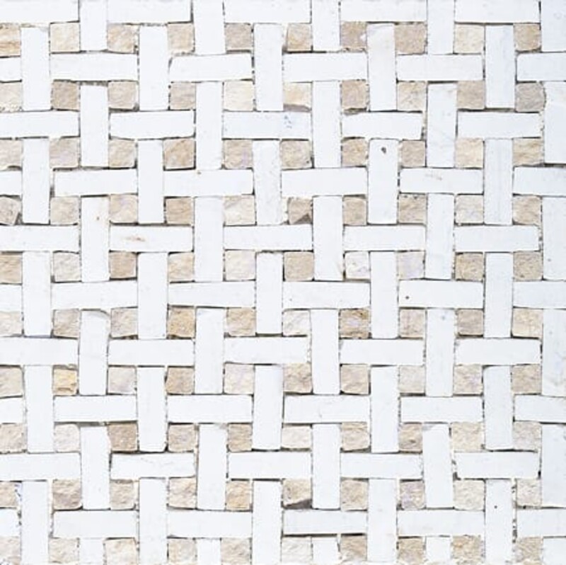 White, Beige Honed Basket Weave Limestone Mosaics 8×8