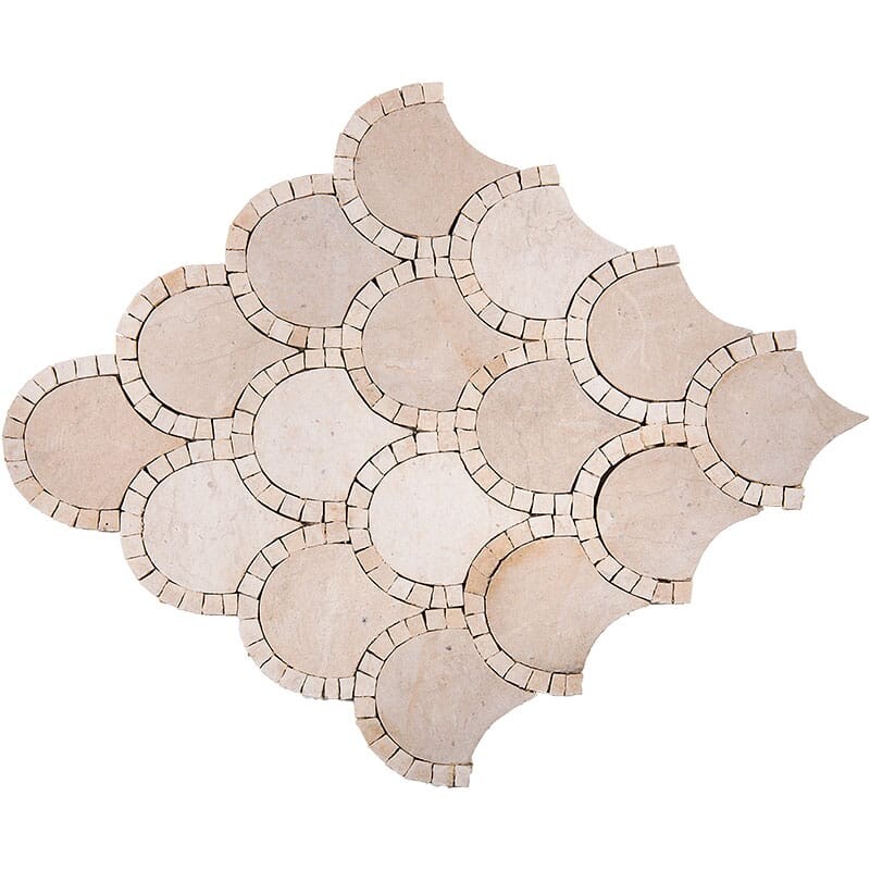 Melange Honed Scallop Limestone Mosaics 13 6/8×12