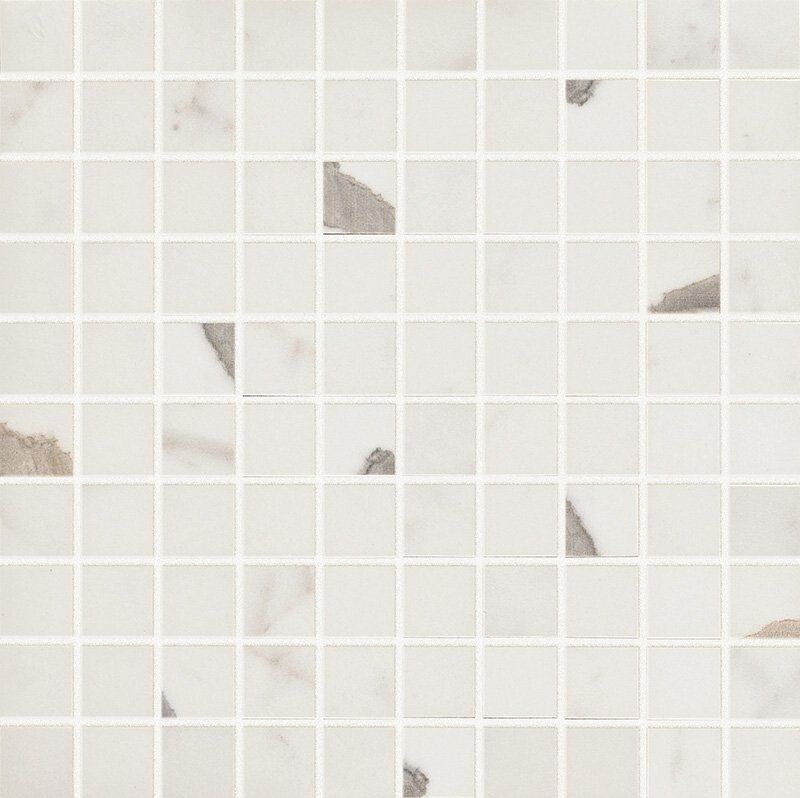 Bianco Statuario Polished 1×1 Marble Look Porcelain Mosaics 12×12